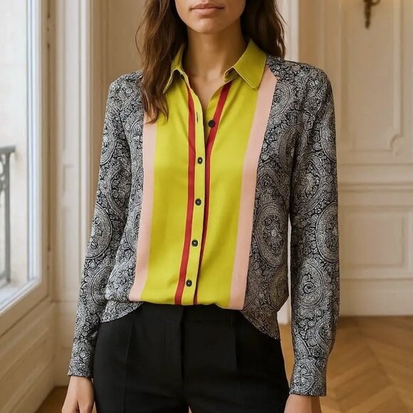 Democracy Women's Long Sleeve Button Up Printed Preppy Shirt Size Large - Picture 1 of 9